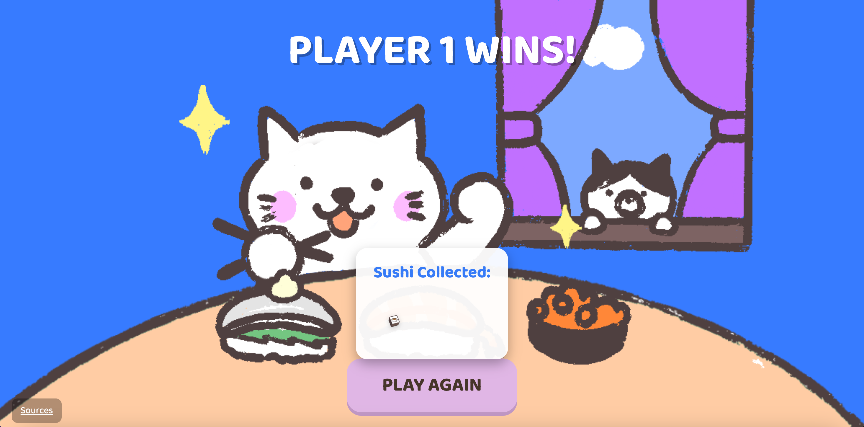 Cat Sushi Game Prototype - Winner Screen with Sushi Collection